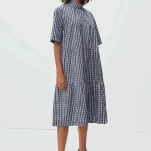 Everlane Tiered Mockneck Dress - Blue Plaid NWT Sz Medium